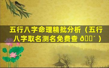 五行八字命理精批分析（五行八字取名测名免费查 🌴 ）